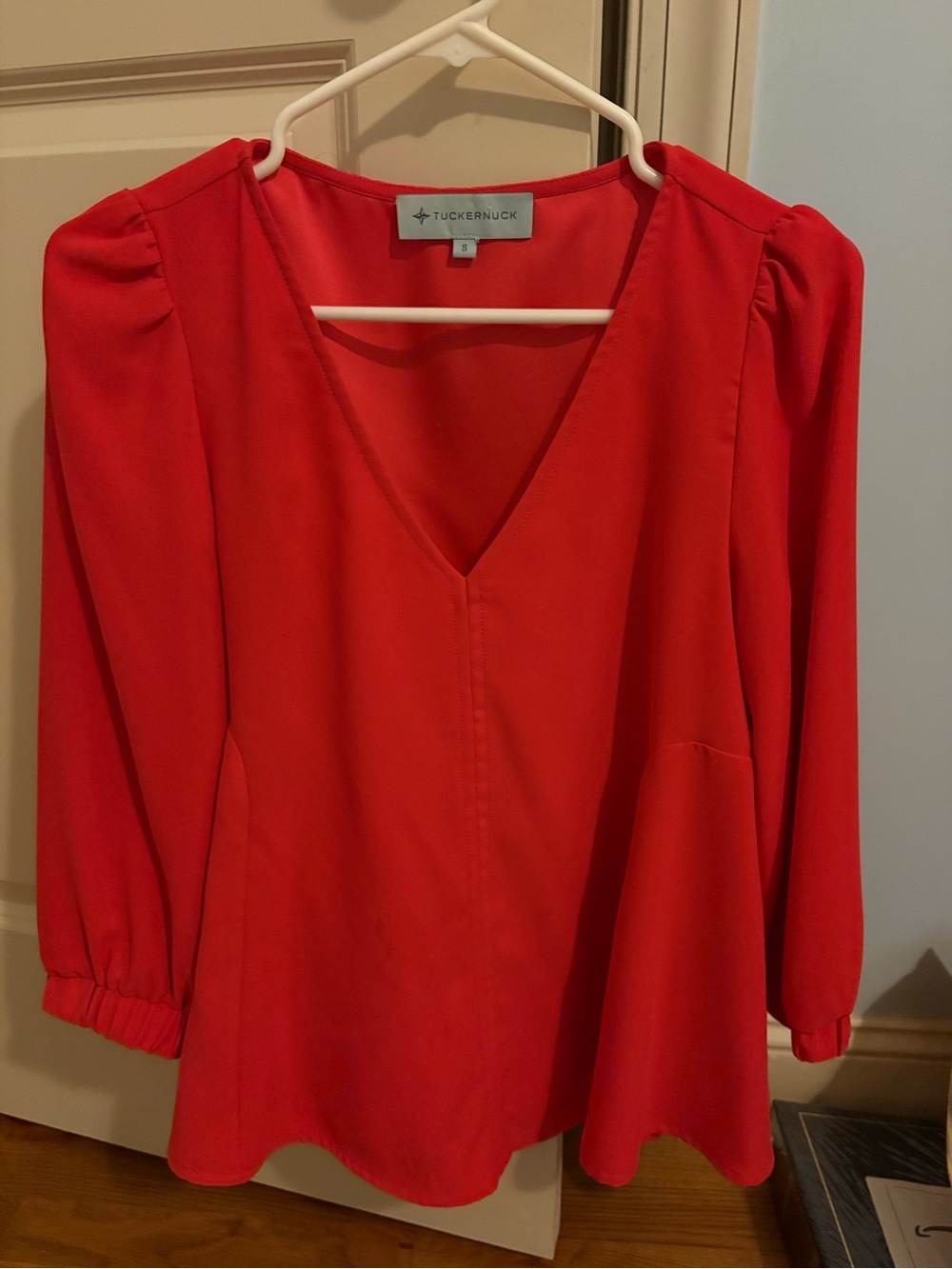 Tuckernuck Bright Red V-Neck Puff Sleeve Blouse
